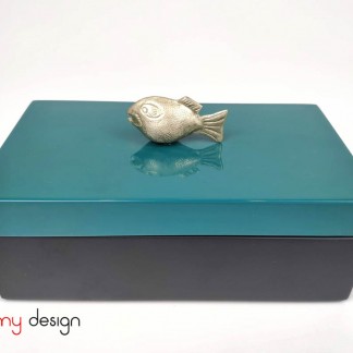 Rectangular black box with blue lid attached fish 8*14 cm